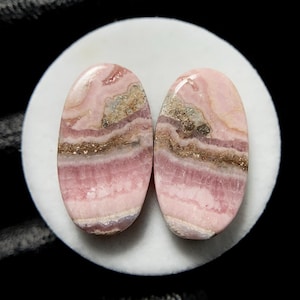 Pink Rhodochrosite Pair, Oval Cabochon, 22x12x4 MM, 31 CTS, Beautiful Cabochon,#9834