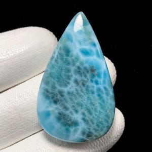 Larimar natural pulido por ambos lados, cabujón pera, 43 x 25 x 7 mm, 63 quilates, hermoso cabujón, n.° 20695