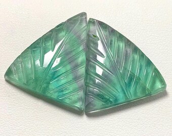 Fluorite Hand Carved Pair, Freeform Cabochon, 24x21x5 MM, 43 CTS, Beautiful Cabochon,#20382
