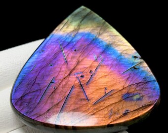 Gem Quality! Purple Labradorite, Pear Cabochon, 71x60x8 MM, 292 CTS, Beautiful Cabochon,#17783