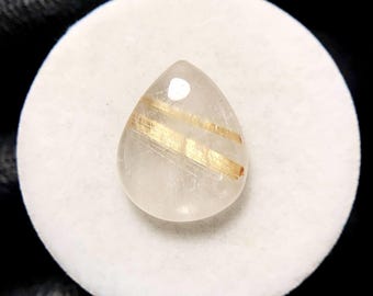 Quarzo rutilato dorato naturale, cabochon a pera, 16x13x5 MM, 8 CTS, bellissimo cabochon, n. 20597