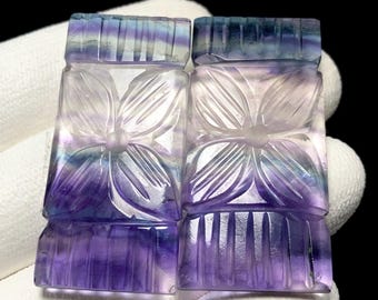 Paire de sculptures en fluorite, cabochon coussin, 44 x 21 x 4 mm, 108 CTS, beau cabochon, # 20861