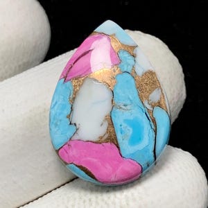 Cotton Candy Türkis, Kingman Kupfer-Türkis, Birnen-Cabochon, 23x17x4 MM, 14 CTS, schöner Cabochon, #16258