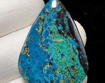 Dioptase In Chrysocolla Chalcocite, Chimney Rock Quarry (USA), Pear Cabochon, 37x28x6 MM, 53 CTS, BeautifulCabochon,#19866