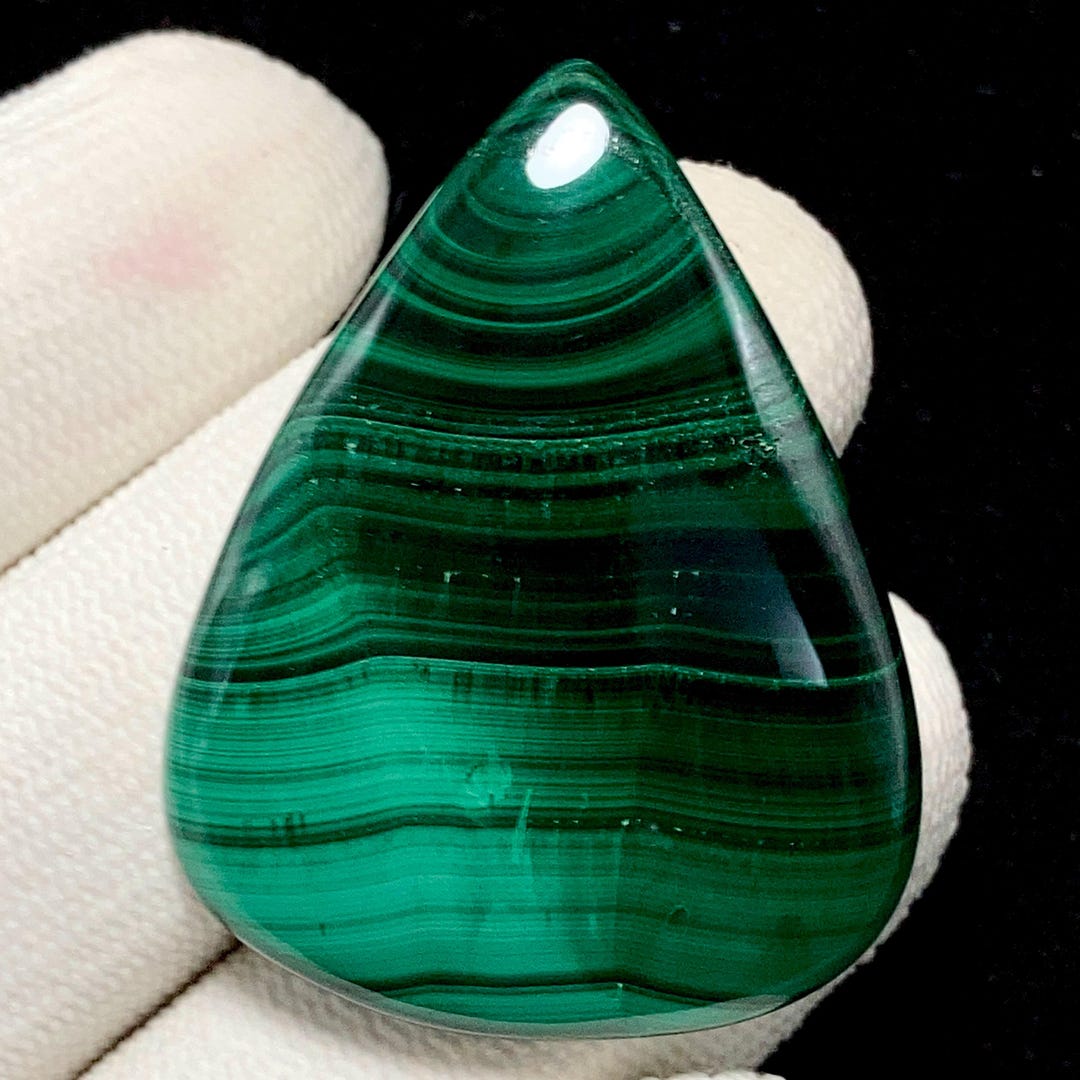 Banded Congo Chatoyant Malachite, Pear Cabochon, 34x25x5 MM, 72 CTS ...