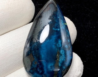 Cerulean Blue Shattuckite Chalcocite, Pear Cabochon, 38x21x6 MM, 54 CTS, Beautiful Cabochon,#20285