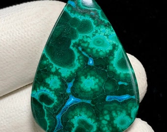 Natural Malachite Chrysocolla , Pear Cabochon, 39x28x5 MM, 58 CTS, Beautiful Cabochon, #10434
