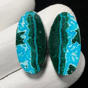Natural Malachite Chrysocolla Pair, Oval Cabochon, 25x12x4 MM, 30 CTS, Beautiful Cabochon, #11731