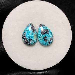 Natural Chrysocolla Pair , Pear Cabochon, 14x9x3 MM, 5 CTS, Beautiful Cabochon, #14278
