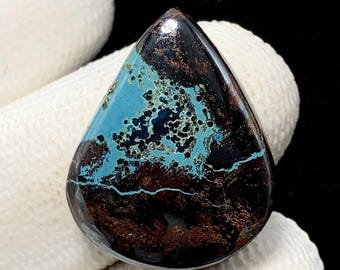 Cerulean Sky Blue Shattuckite With Chalcocite, Pear Cabochon, 23x18x5 MM, 21 CTS, BeautifulCabochon,#20262