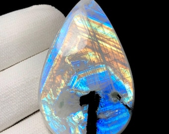 Rainbow Moonstone, Pear Cabochon, 51x32x7 MM, 99 CTS, Beautiful Cabochon, #18978