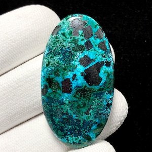 Krysokolla ädelsten kisel med kalkocit, oval cabochon, 43x24x6 MM, 75 st, vacker cabochon, #22002