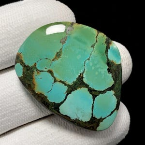 Bamboo Mountain Turquoise, vrije vorm cabochon, 35 x 29 x 6 mm, 55 CTS, prachtige cabochon, #18903