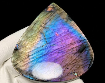 Gem Quality Purple Labradorite, Pear Cabochon, 82x70x8 MM, 382 CTS, Beautiful Cabochon,#17782