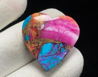 Rosa Mohave-Türkis, Herz-Cabochon, 22x22x5 MM, 19 CTS, wunderschöner Cabochon. #8747