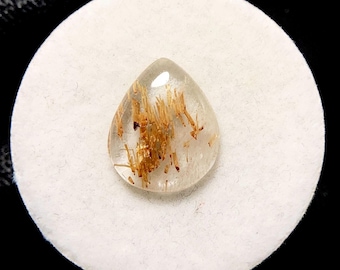 Gyllene rutilkvarts, Päron Cabochon, 15x12x3 MM, 4 CTS, Vacker Cabochon, #20826