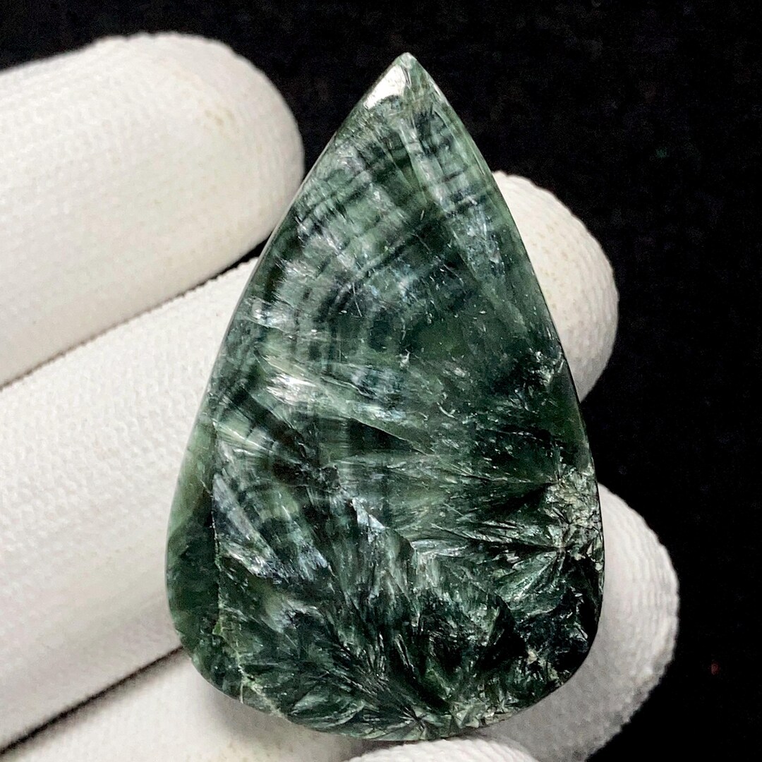 Chatoyant Silk Seraphinite, Pear Cabochon, 38x25x6 MM, 41 CTS ...