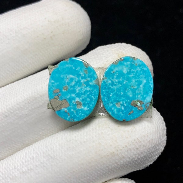 Natural Arizona Turquosie Pair, Oval Cabochon, 15x12x3 MM, 13 CTS, Beautiful Cabochon, #B-02748