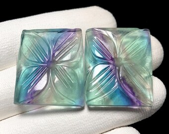 Fluorite Carving Pair, Cushion Cabochon, 29x24x5 MM, 108 CTS, Beautiful Cabochon,#20863
