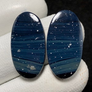 Michigan Leland Blue Mountain Stone Pair, Oval Cabochon, 25x13x3 MM, 20 CTS, Beautiful Cabochon, #12039