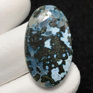 Scenic Moss Agate, Oval Cabochon, 30x18x5 MM, 20 CTS, Beautiful Cabochon, #12769