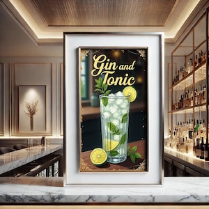 Gin and Tonic Cocktail Vintage Print 9:16 ratio, Bar Cart Decor, Cocktail Print, Bar Cart Print, home print, Cocktail Art, Cocktail Poster