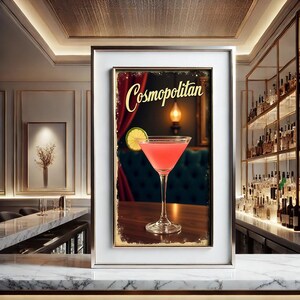 Cosmopolitan Cocktail Vintage Print 9:16 ratio, Bar Cart Decor, Cocktail Print, Bar Cart Print, home bar print, Cocktail Art,Cocktail Poster