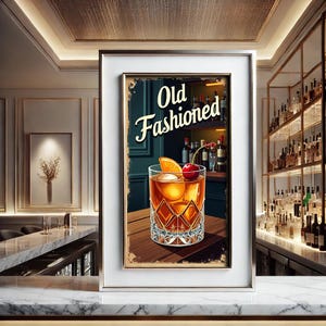 Old fashioned Cocktail Vintage Print 9:16 ratio, Bar Cart Decor, Cocktail Print, Bar Cart Print, Cocktail Art, Cocktail Poster