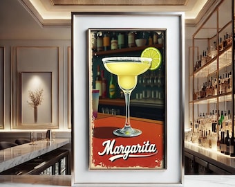Margarita Cocktail Vintage Print 9:16 ratio, Bar Cart Decor, Cocktail Print, Bar Cart Print, home bar print, Cocktail Art, Cocktail Poster