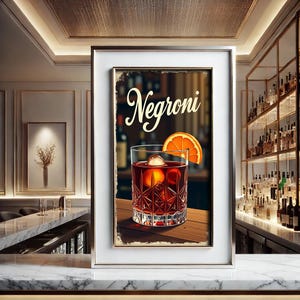 Negroni Cocktail Vintage Print 9:16 ratio, Bar Cart Decor, Cocktail Print, Bar Cart Print, home bar print, Cocktail Art, Cocktail Poster