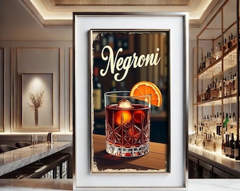 Negroni Cocktail Vintage Print 9:16 ratio, Bar Cart Decor, Cocktail Print, Bar Cart Print, home bar print, Cocktail Art, Cocktail Poster