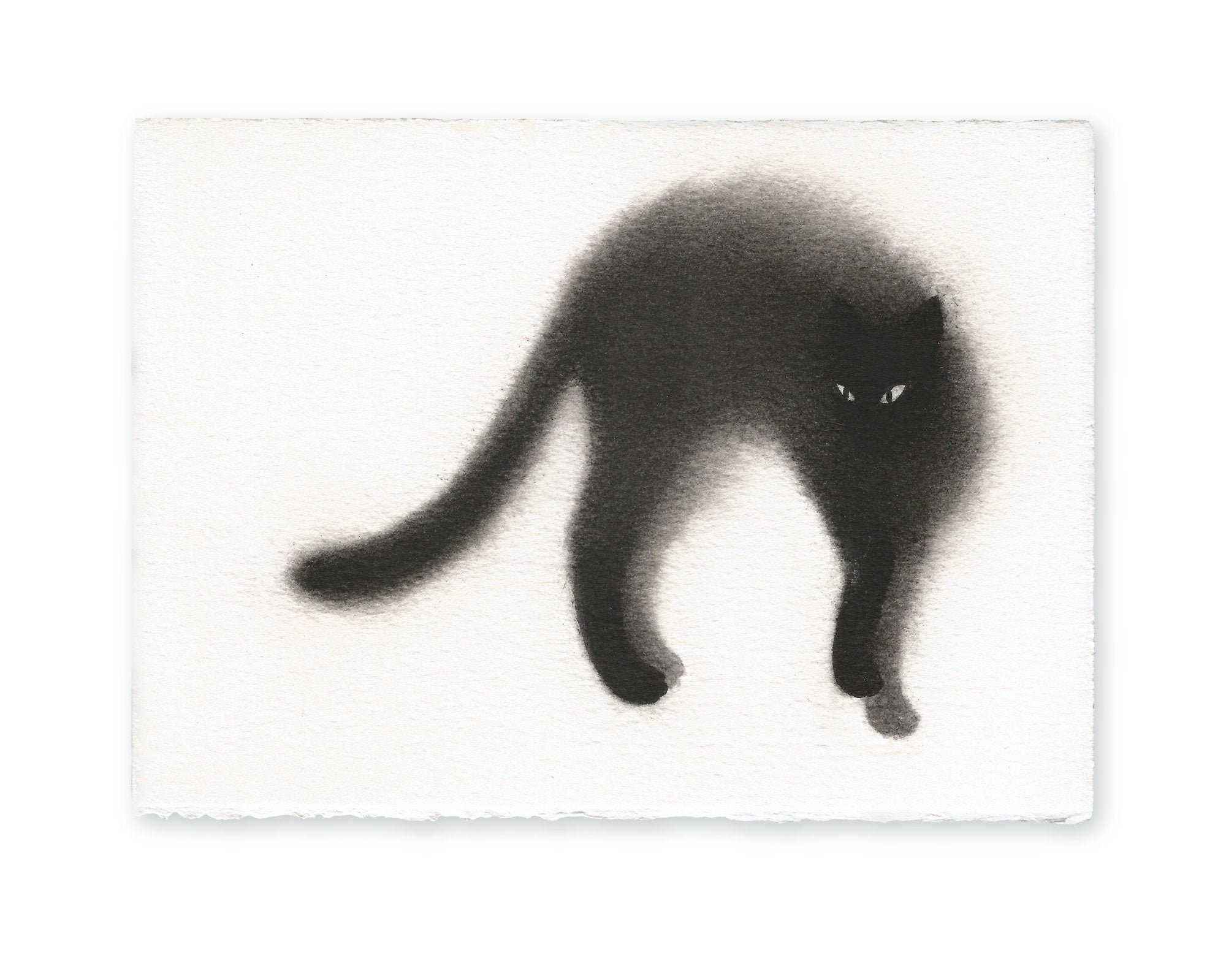 Black cat original drawing ink and charcoal on paper | Etsy