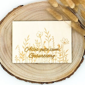 Houten ansichtkaart "Happy Birthday" | Wenskaart | Cadeaubon | Houten kaart| Houten ansichtkaart | DIN-A6 | Cadeau-idee | Kaart