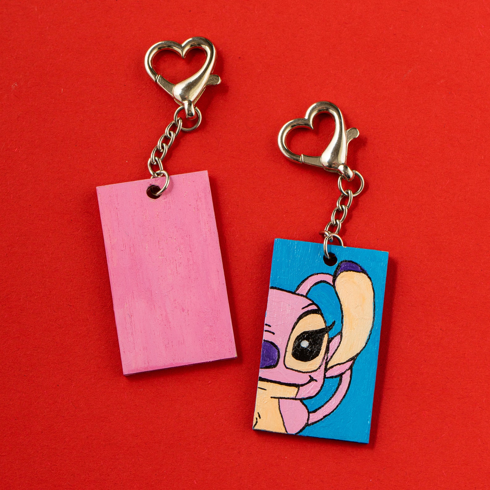 Stitch and Angel wooden hand painted keychain. Romantic couple Etsy