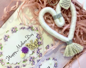 Macrame Keychain Keyring | Accessory for keys, handbags | Engraved | Mama, Mum, Mother | Mothers Day | Heart | Gift Set | Mum & Daughter