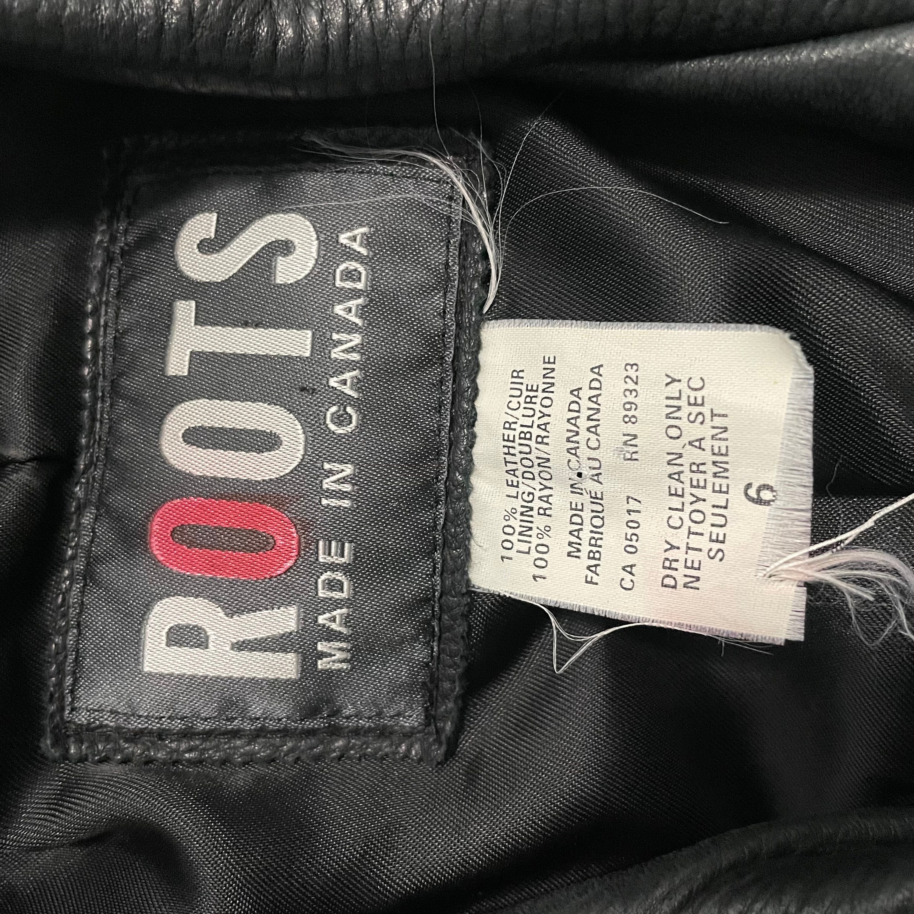 Roots Vintage 100% Leather Black Button Collared Jacket Coat Made