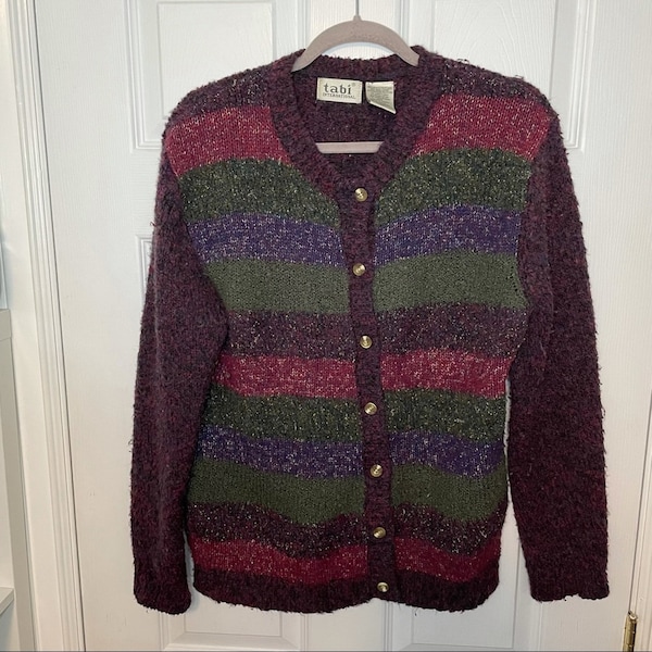 Tabi International Vintage Striped Wool Blend Button Up Cardigan Sweater Large