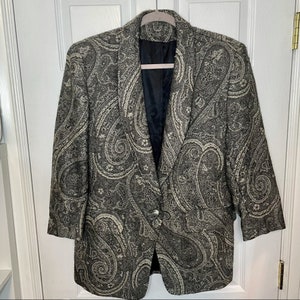 Vintage Paisley Wool Blend Grey Blazer Medium