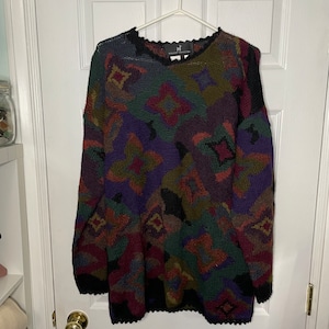 Peruvian Connection 100% Alpaca Vintage Art To Wear Crewneck Sweater Large