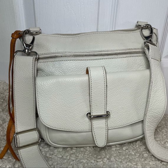 Roots White Leather Adjustable Crossbody Purse Bag - image 2