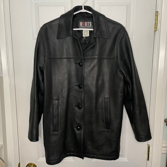 ジャケット・アウター 1980s 90s ROOTS Black Leather Zip Jacket Vintage 90s Black Roots Leather Jacket (L/XL) – Rebalance Vintage