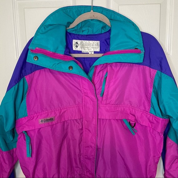 Columbia Vintage Multicolour Retro Neon Pink Long Jacket Coat