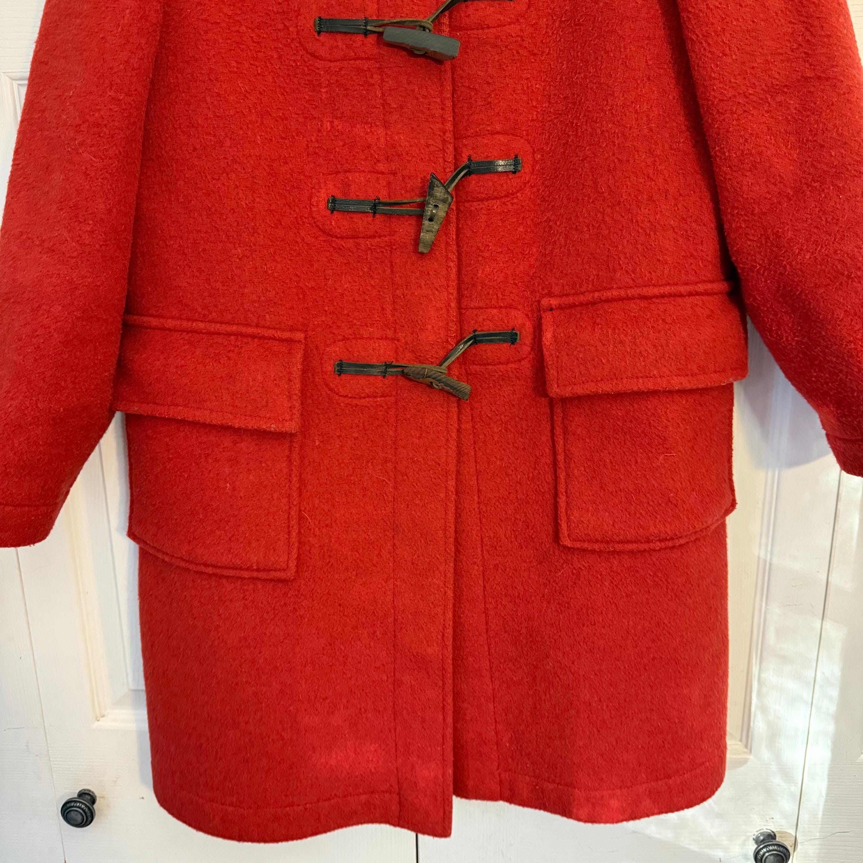 Vintage Original English Duffle Coat by Gloverall Red Wool Toggle