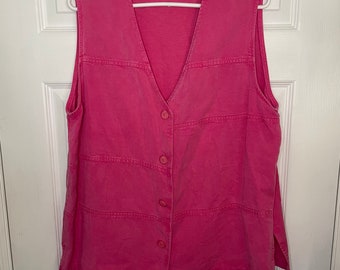 Vintage Fresh Cotton Hot Pink Button Down Vest Medium