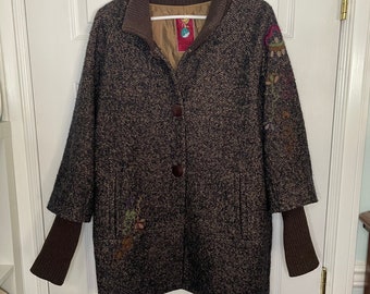 Linen Boho Coat.coffee Color.embroidered Coat.linen - Etsy