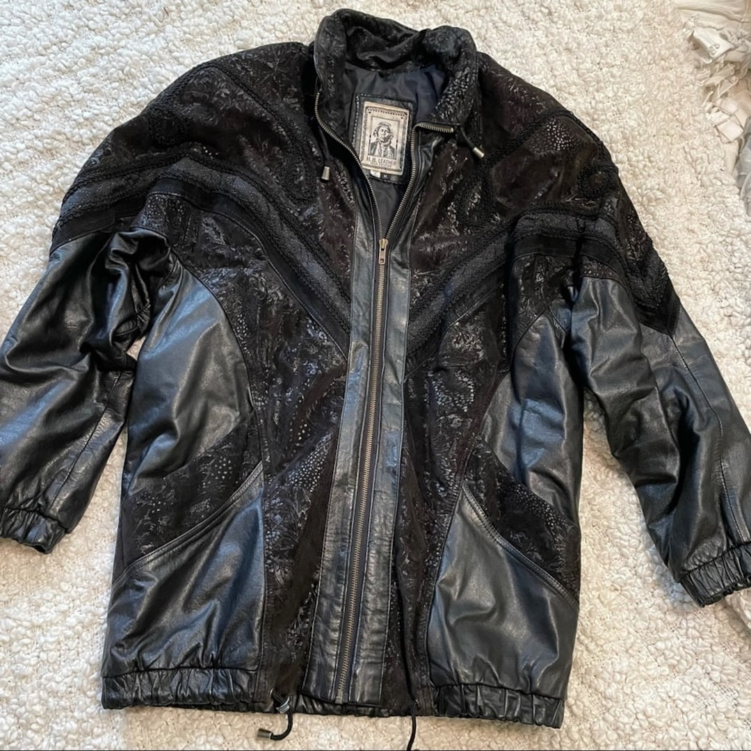 Vintage H.B. Leather Long Embroidered Zip up Jacket Medium Vintage H.B. Leather Long Embroidered Zip up Jacket Medium