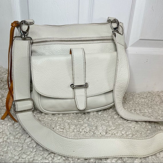 Roots White Leather Adjustable Crossbody Purse Bag - image 1
