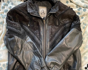 vintage b・r・u・s・h hood leather jacket Vintage H.B. Leather Long Embroidered Zip up Jacket Medium