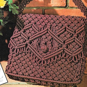 Vintage macrame purse pattern, women's fashion, boho style, fashion accessories, digital pattern