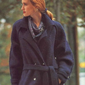 Women&#39;s jacket knitting pattern, trench coat pattern, vintage style, digital pattern, long jacket, pdf